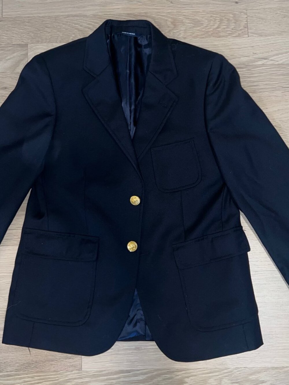 Brooks Brothers Blazer Jacket Boys Navy Blue Gold Buttons 100% Wool Size 10